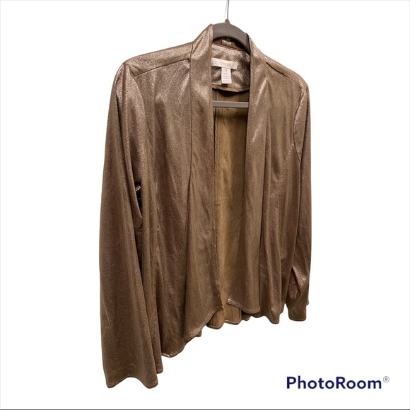 Chico’s Size 1 (Medium) Bronzed Metallic Jamie Jacket $129 Open Front, Unlined - Picture 4 of 10